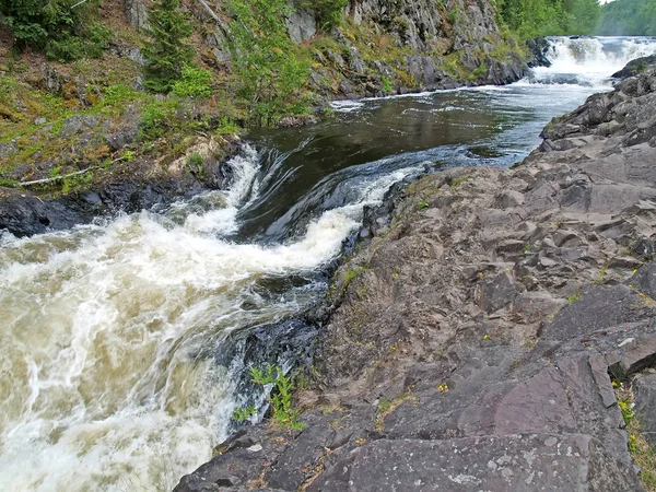 Le lit de la rivière Suna avec les chutes Kivach. Carélie — Photo