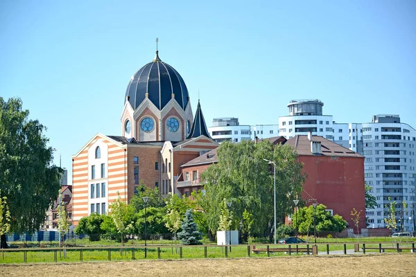 The restored New Liberal synagogue and the former Jewish orphanage. Kaliningrad