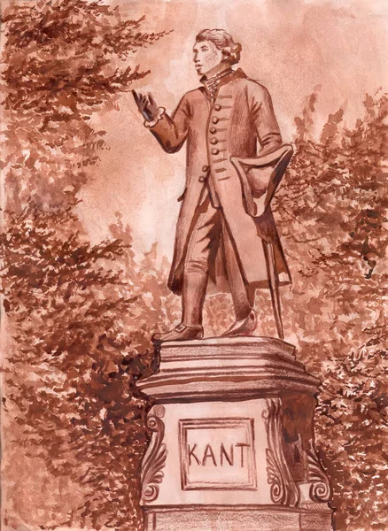Monument över Immanuel Kant i Kaliningrad. Ritning av barn, blandade medier — Stockfoto