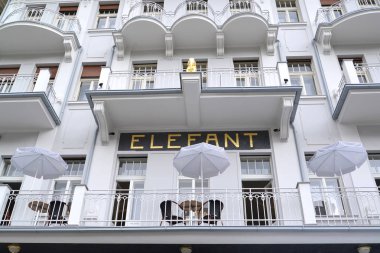 Karlovy Vary, Çek Cumhuriyeti - 27 Mayıs 2014: Hotel Elephant cephesi