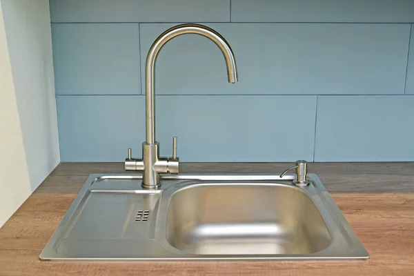 Cut Metal Sink Combined Tap Tap Filtered Water — Stock Photo, Image