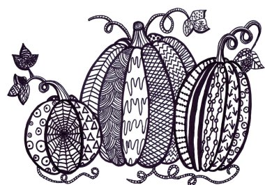 Beyaz arka planda desenli balkabakları. Çocuk çizimleri, grafikler