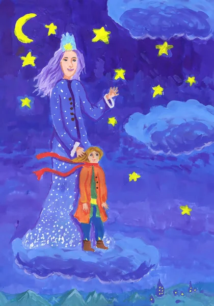 Die Schneekönigin Und Kai Sind Auf Wolke Sieben Illustration Für — Stockfoto