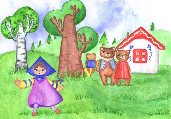 Illusztráció Orosz Mese Három Medve Gyermek Rajz — Stock Fotó