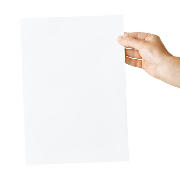 Hand Holding Blank Paper Isolated — Stock Photo, Image