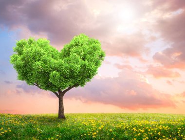 Yeşil bahar yatay, kalp şeklinde ağaç