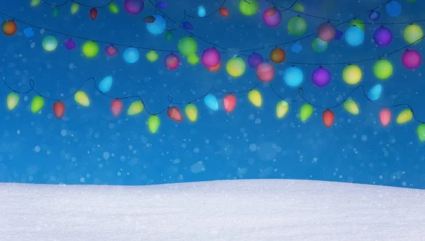 Christmas Lights Background Snow — Stock Photo, Image