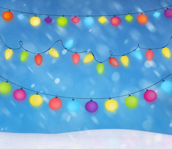 Weihnachtsbeleuchtung Hintergrund Und Schnee — Stockfoto