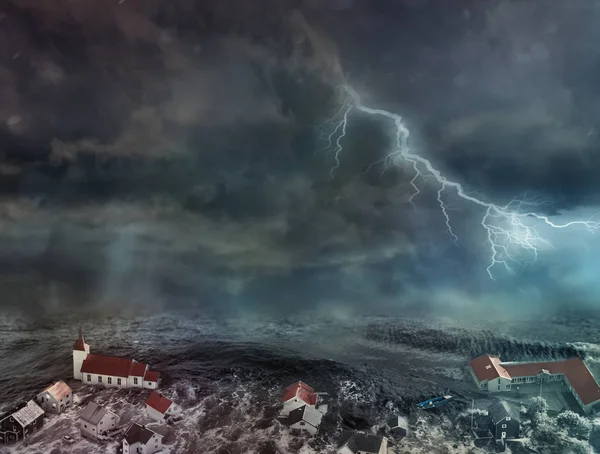 Översvämning Och Storm Staden — Stockfoto