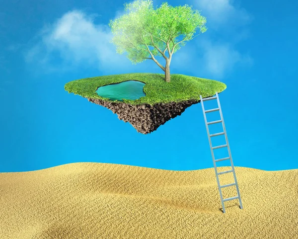 Oásis Com Água Árvore Deserto Areia Ilustração — Fotografia de Stock