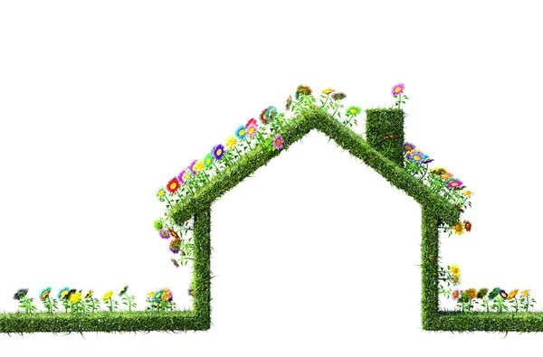 Eco House Concept Made Grass Flowers — Stock Photo, Image