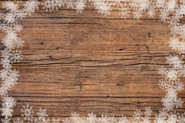 Old Wood Background Snowflakes — Stock Photo, Image