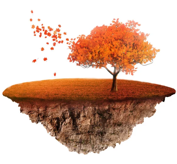 Fantasy Autumn Landscape Floating Island Tree Grass — Stock Photo, Image