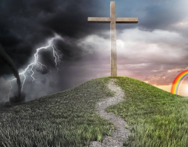 a cross on the hill concept of salvation clipart