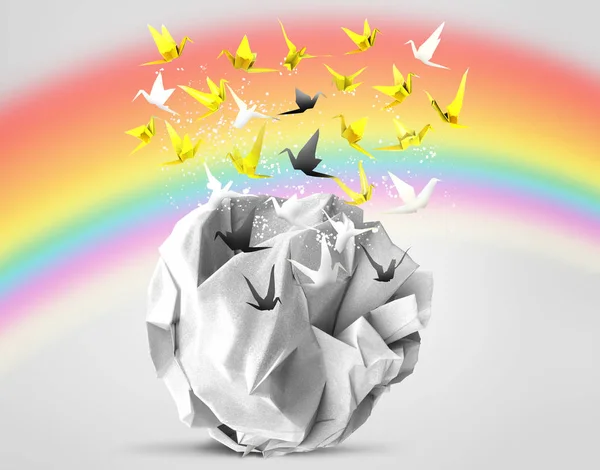 Origami birds abstract concept of freedom 3D illustration — Stock Photo, Image