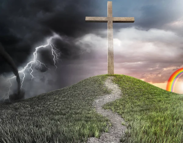 Una cruz en la colina concepto de salvación —  Fotos de Stock