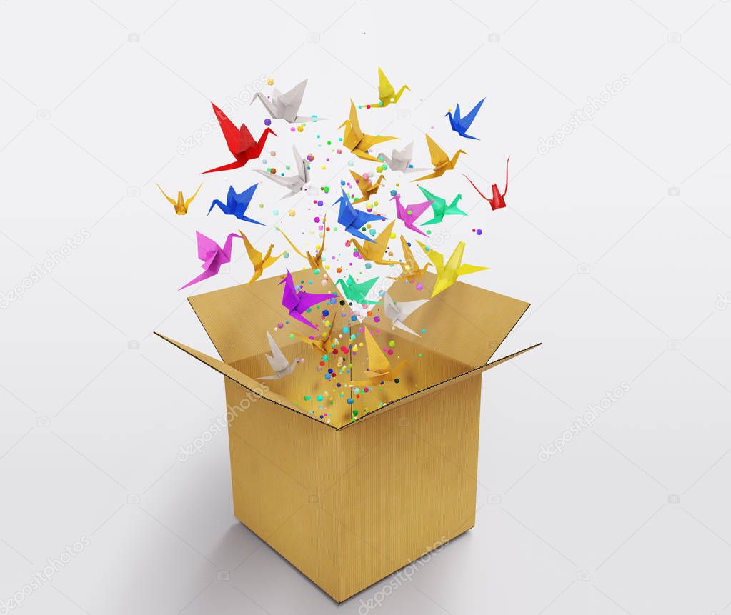 origami birds abstract concept of think out of the box and creat