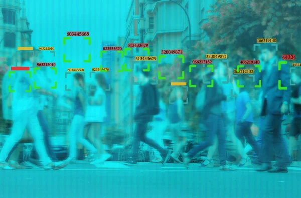 Ansiktsigenkänning teknikkoncept illustration av Big data och — Stockfoto