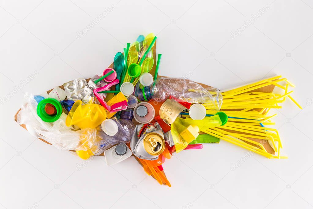 a plastic fish made of disposable and waste plastics, ecology co