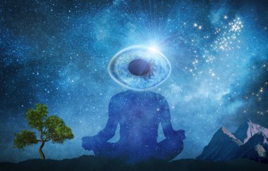 altında gece meditasyon açık havada pratik insanın silueti 