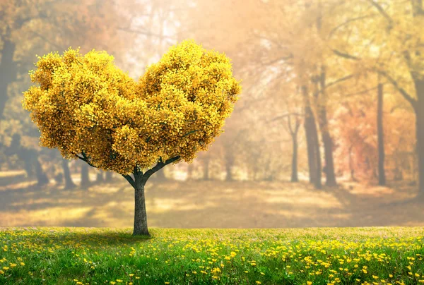 A fantasy landscape with yellow autumn tree — Stock Photo, Image