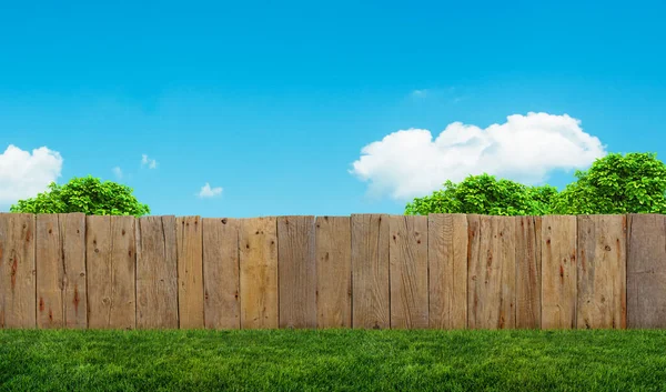 Tree Garden Wooden Backyard Fence Grass — Stock Photo, Image