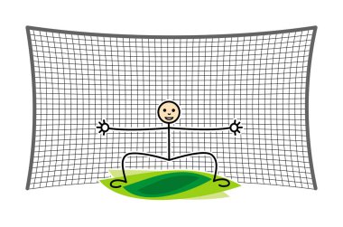 Kalede kaleci futbol (futbol). Komik karikatür figürü. Vektör grafikleri.