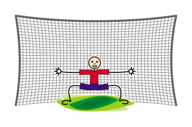 Kalede kaleci futbol (futbol). Komik karikatür figürü. Vektör grafikleri.