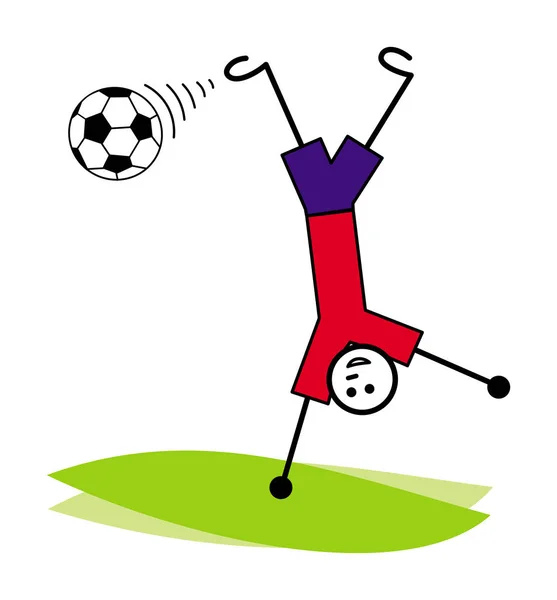 Een Cartoon Man Een Football Speler Raakt Bal Ondersteboven Permanent — Stockvector