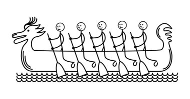 Dragon Boat Festivali. Bir tekne ile rowers silüeti. Bir karikatür çizim. Vektör grafikleri
