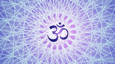 Aum (ohm, om) oturum aç dönen mandala '. Mor, pembe ve mor renkler. Video.