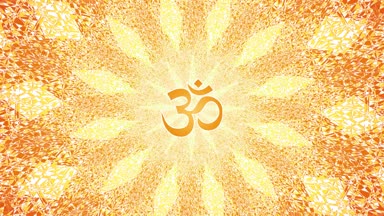 Mandala döndürme sarı-turuncu renk. Sembol Aum / Om / Ohm merkezi. Dairesel dönen desen. Video.