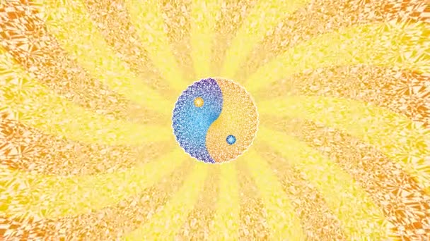 黄色とオレンジ色のマンダラ 陰陽と愛の象徴円形回転パターン コロビル ビデオアート — ストック動画