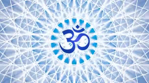 Mandala Giratorio Tonos Azules Medio Del Mandala Está Signo Aum — Vídeos de Stock