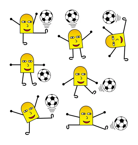 Cartoon Little Men Players Football Soccer Yellow Orange Colors Vector — Stock Vector