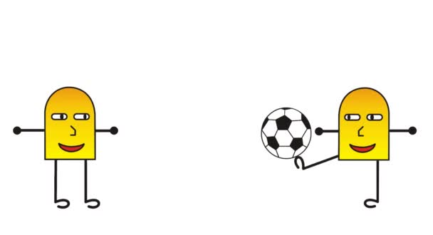 Cartoon Abstract Little Men Play Ball Football Soccer Funny Humorous — Stock Video