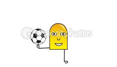 Bir çizgi film adam bir top juggles. Bir futbol (futbol) oyuncu. Komik komik video.