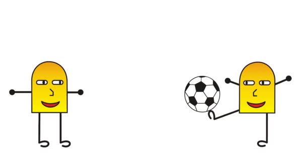 Cartoon abstract little men play ball in football / soccer. Funny humorous video. Videoart. Screensaver.