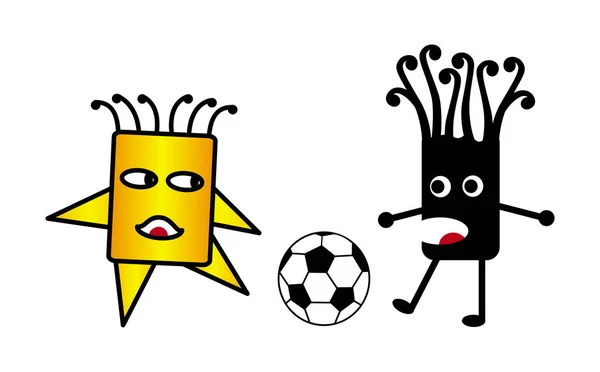 Twee Grappige Fantastische Abstracte Man Met Een Voetbal Soccer Crazy — Stockvector