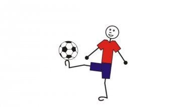 Bir çizgi film adam bir top juggles. Bir futbol (futbol) oyuncu. Komik komik video.