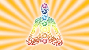 Yogi arka plan dönen güneş ışınlarının bir lotus konumunda. İnce narin süsleme. Video.