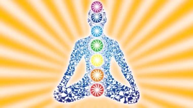 Yogi arka plan dönen güneş ışınlarının bir lotus konumunda. İnce narin süsleme. Video.