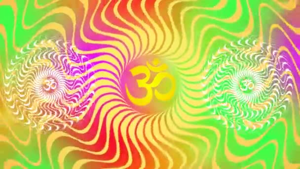 オウム真理教の符号付き回転マンダラ オーム明るい色 瞑想的なパターンの回転 ビデオ — ストック動画