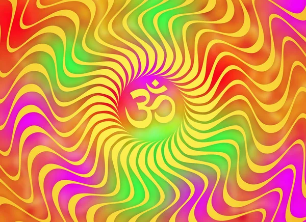 Mandala Jasnych Kolorach Znakiem Aum Ohm Środku Ornamentacji Rotacji Symbol — Zdjęcie stockowe