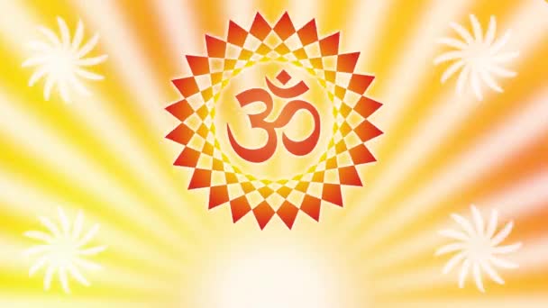 Mandala Med Aum Ohm Underteckna Mot Bakgrund Roterande Strålar Den — Stockvideo