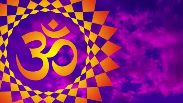 Mandala Jaune Rouge Vif Avec Signe Aum Ohm Rotation Sur — Video