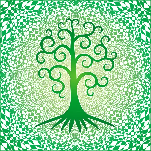 Arbre Dans Vie Sur Fond Carré Mandala Ajouré Couleurs Vertes — Image vectorielle