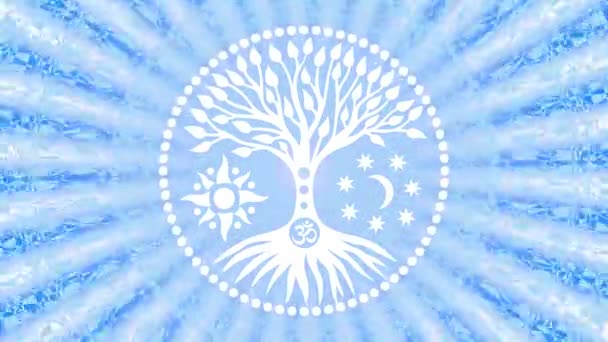 Дерево Жизни Центре Мандалы Нимбе Вращающихся Лучей Духовный Священный Символ — стоковое видео
