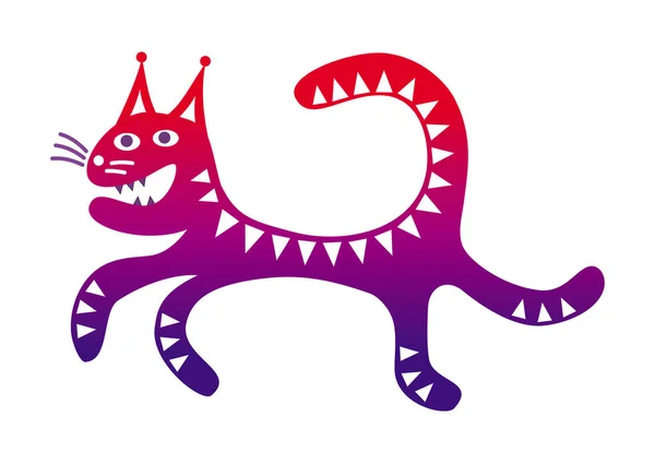 Correndo Gato Desenho Desenho Animado Engraçado Cores Vermelhas Roxas Gato —  Vetores de Stock
