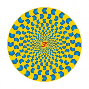 Renkli mandala renkli kareler ile Aum / Ohm / Om işareti ortada. Openwork dairesel süs. Beş yıldız. Vektör grafikleri.
